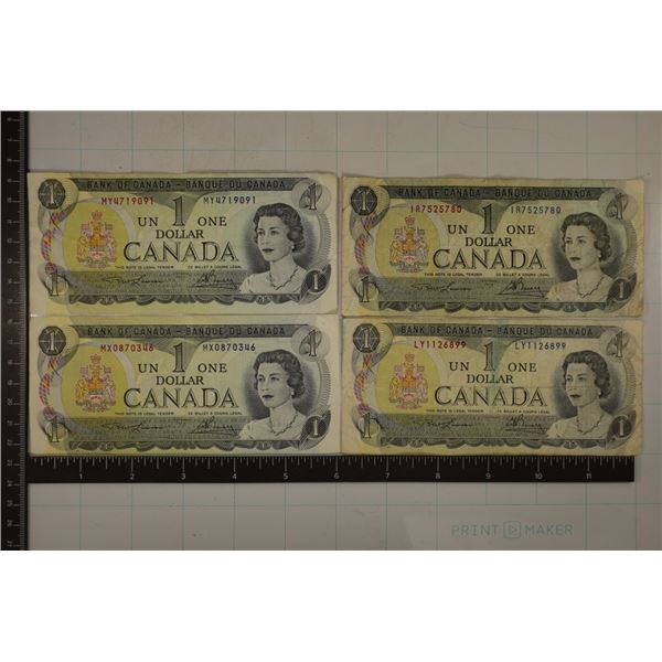 4-1973 CANADA $1 COLORIZED BILLS 2 ARE CRISP