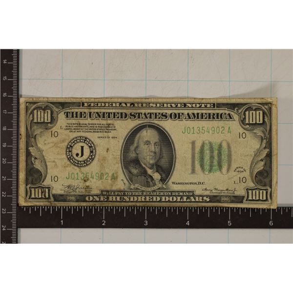 1934 US $100 FRN, GREEN SEAL