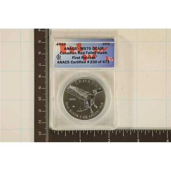 2015 CANADIAN $5 RED TAILED HAWK ANACS MS70 DCAM
