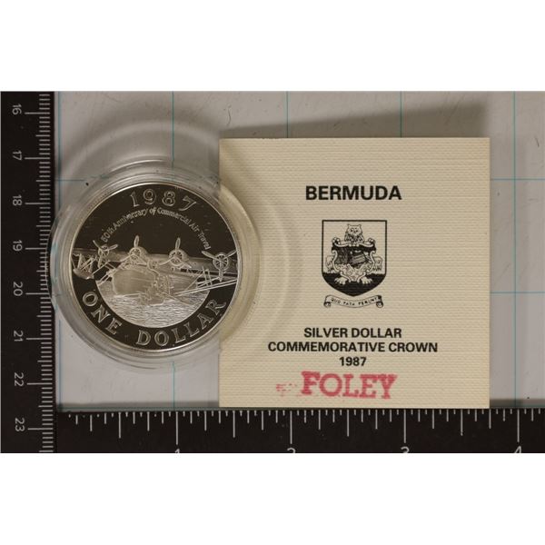 1987 BERMUDA PROOF STERLING SILVER $1 COIN. 28.28