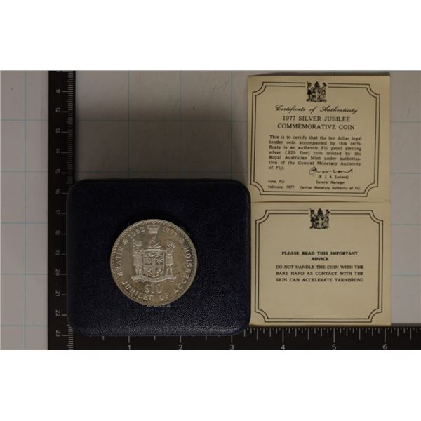 1977 FIJI STERLING SILVER $10 JUBILEE COIN 30.4