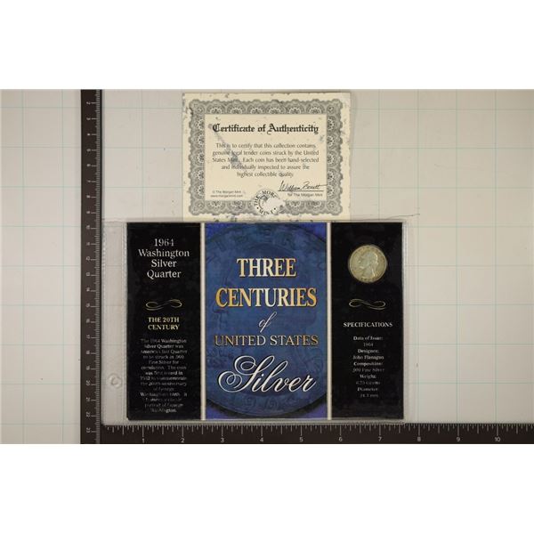 1964 WASHINGTON SILVER QUARTER IN 3 CENTURIES