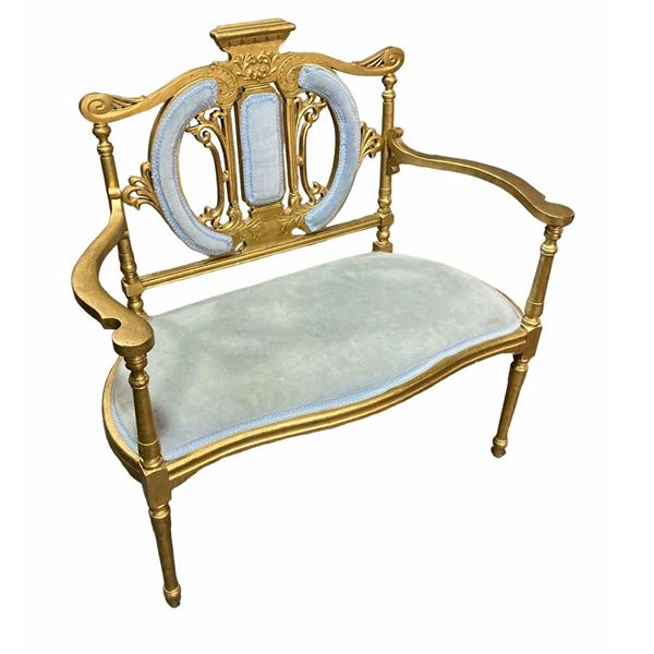 Late 1800's Neoclassical style Gold & Blue Loveseat  - 38 x 37 x 17" - Retail $1200