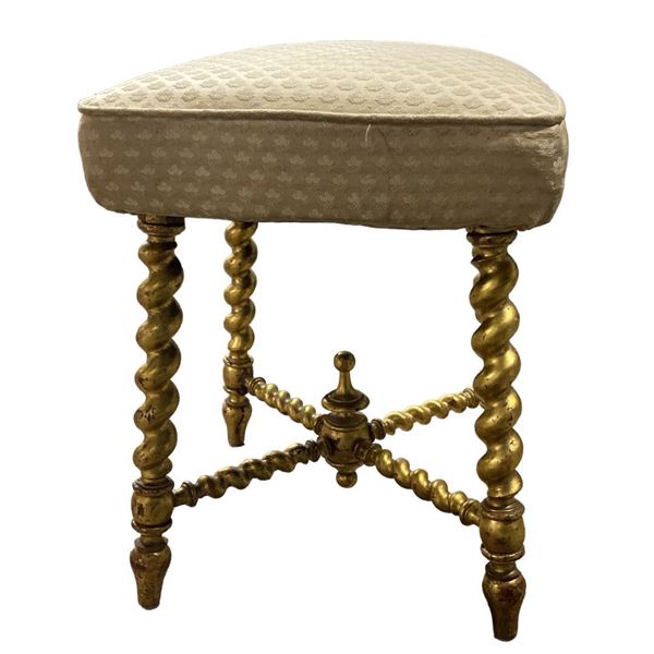 French Napoleon III Square Giltwood Stool - 14.5 x 19