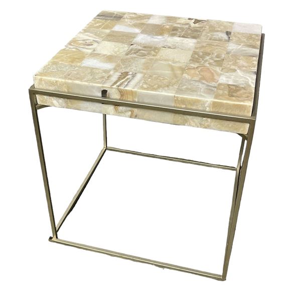 Checkered Marble-top Side Table - 24.75 x 26.25"