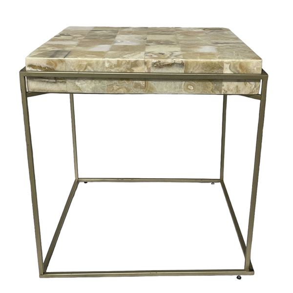 Checkered Marble-top Side Table - 24.75 x 26.25"