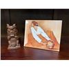 Image 1 : 2 pc - Native art - R.C. Gormann Ceramic tile and small wooden totem pole.