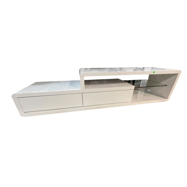 Contemporary white lacquer TV stand - approx 6ft x 15in W x 16 1/2in H