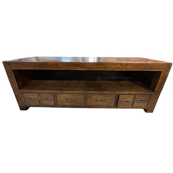Reclaimed solid wood entertainment stand - approx 63in x 18in x 24in