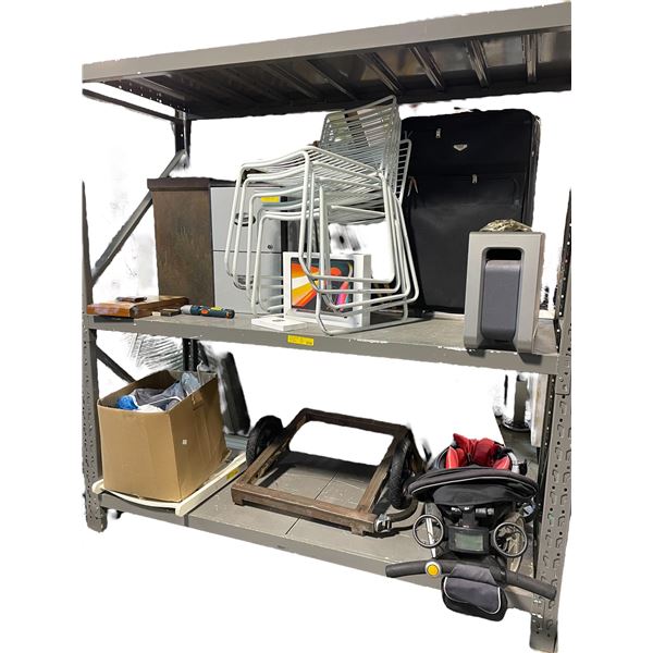2 Shelves w/Misc - MacBook Air & Apple Watch Boxes, Sony Speaker System, American Tourister Luggage,
