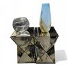 Image 1 : Pair of Bevelled Glass Top Geometrical Mirrored Side Tables One Cracked Top) (12x12x21) & Two Vases