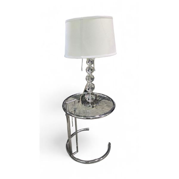 Glass Top Adjustable Height Side Table (19x25) w/Cleared Bubble Table Lamp (30x13)