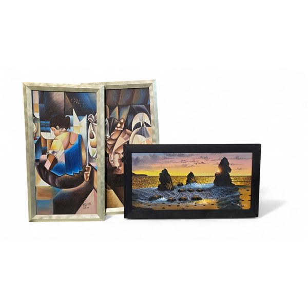 3 Framed Original Oil on Canvas Art Works (26x15)