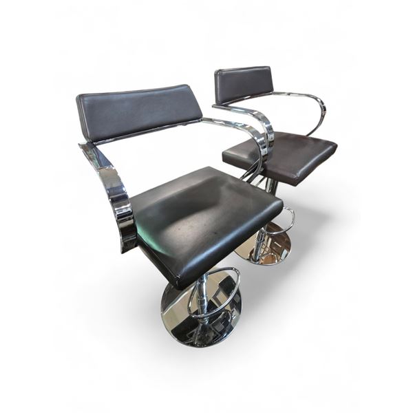 2 Adjustable Bar Stools w/Chrome Arm Rest