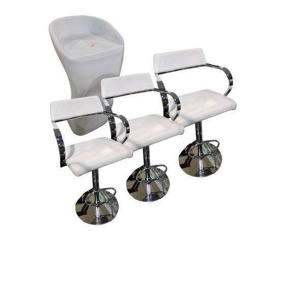 3 White Adjustable Bar Stools w/Chrome Armrest & Light Up High Chair