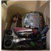 Image 2 : Group of Misc Includes Tools, Neck Massager, Febrigrip Anchoring Cement Pail & Box Full of Chandelie