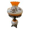 Image 1 : Vintage Orange & White Hurricane Lamp with/Floral Motif (22x11)