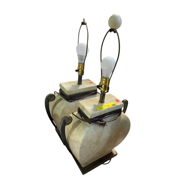 2 Decorative Table Lamps (27x14x6 One Missing Shade Knob)