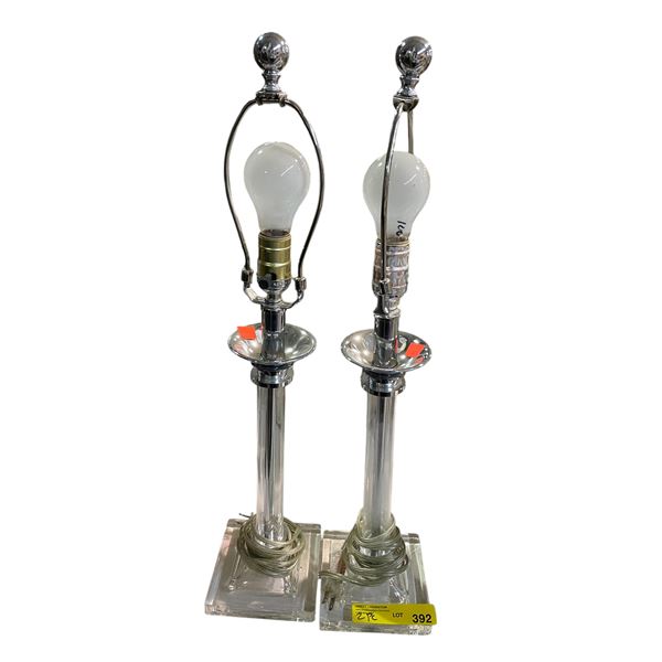 2 Lucite & Glass Table Lamps (Highest 25x5.5x5.5)
