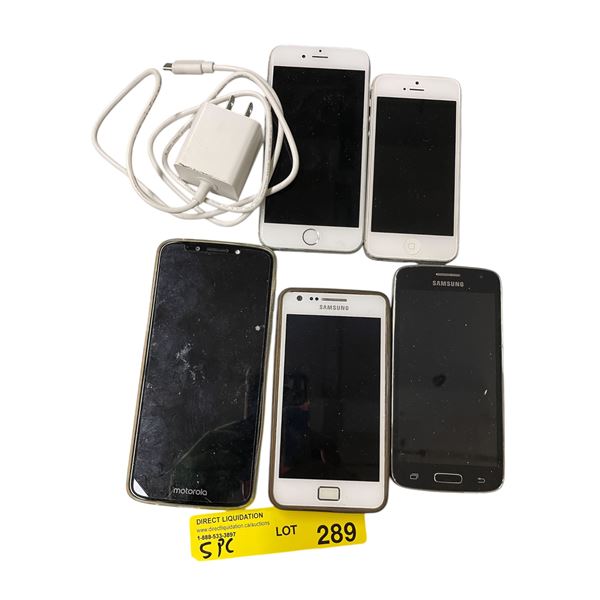 5 Pce Assorted Smart Phones - Samsung, iPhones, & Motorola