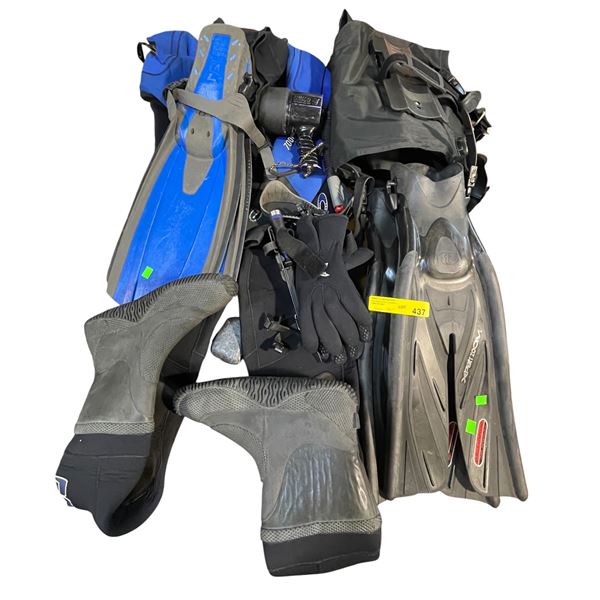 Assorted Scuba Gear - Fins, Wetsuit, Gloves & Etc.