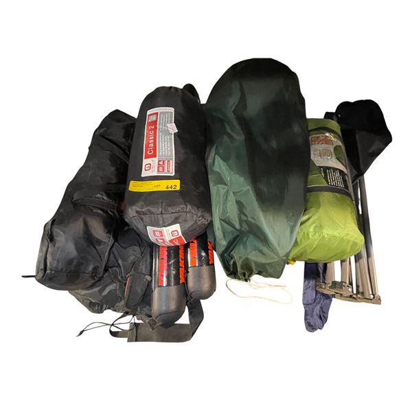 Assorted Outdoor Equipment - Tent, Folding Chair, Sleeping Bags, & Etc.
