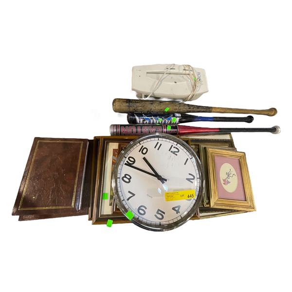 Group of Misc Including - Paper Shredder, Needle Point, Baseball Bats, Wall Clock, Etc.