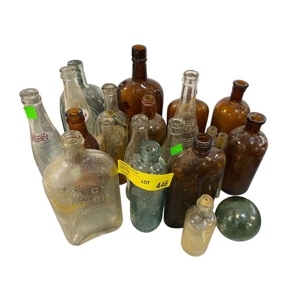 Assorted Vintage/Antique Bottles - MEIKLE Brothers, Orange Crush Amber Crinkle Bottle, Double-Cola &