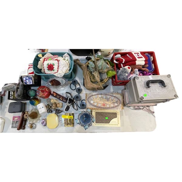 Assorted Home Decor Collectibles, Coins, Bathroom Amenities, Etc.