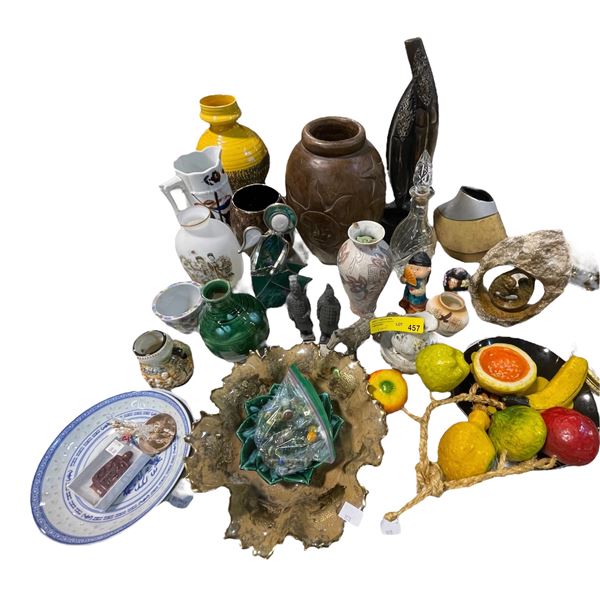 Assorted Home Decor - Vases, Soapstone Carving, Marbles, Pottery Art, Etc.