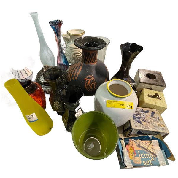 Assorted Home Goods - Vases, Vintage Shredder & Icing Set, Etc.
