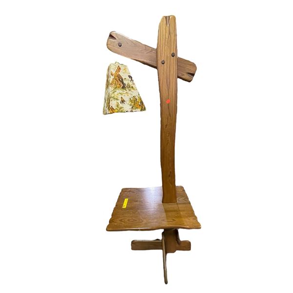 Vintage Wooden Table Floor Lamp w/Pollen Themed Shade (69x23x17)