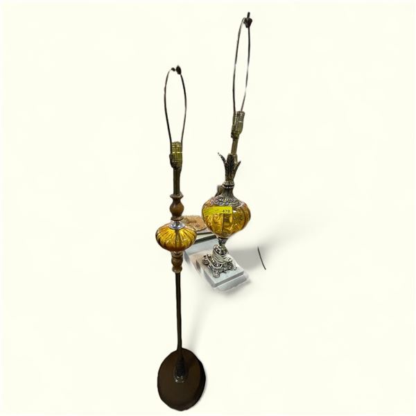 Pair of Amber Glass Lamps (One Floor Lamp, One Table)
