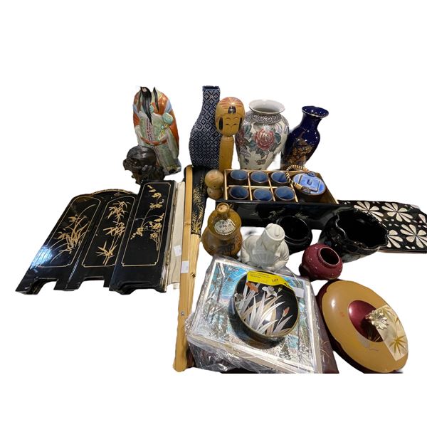 Assorted Asian Collectables - Vases, Statues, Room Dividers, Tea Set & Etc.