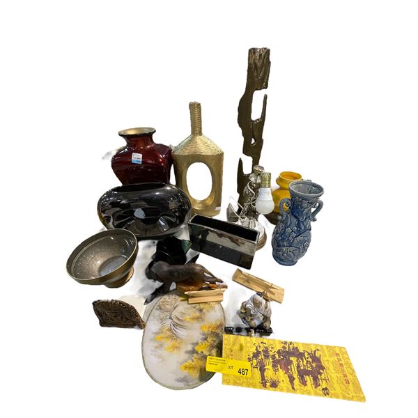 Assorted Home Decor - Native Bookend, Vases, Brutalist Statute, Etc.