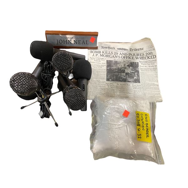 The Fall of The House of Usher - microphones, New York Tribune newspaper, ring bearer cushion etc.