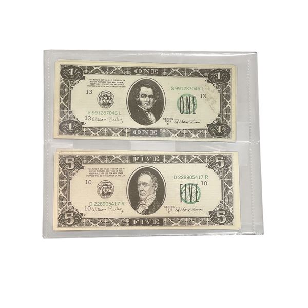 "X-Files" - Prop $1 & $5 bank notes with COA - used during the production of the X-Files episode 5X1