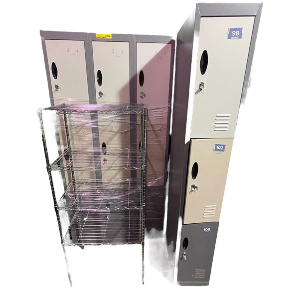 1 - 9 Cubby Lockers & 1 - 3 Cubby Locker & 4 Tier Wire Shelving Unit (73x24x15)
