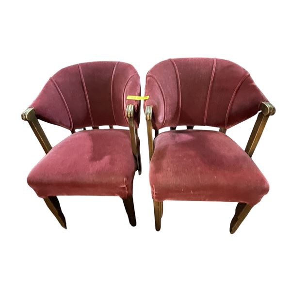 Pair of Maroon Art Deco Velvet Chairs (33x19x18)
