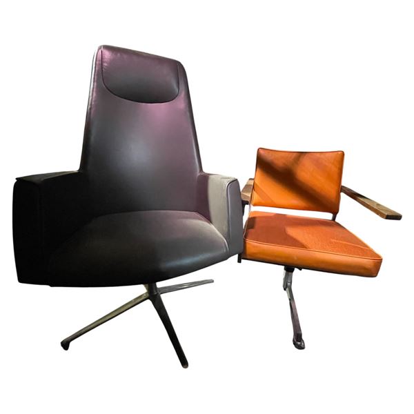 2 Chairs Orange Swivel Top & Grey Swivel Top