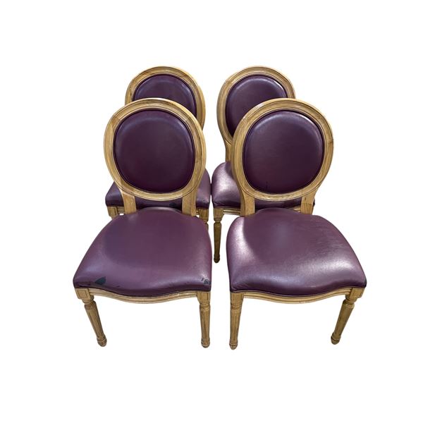 Set of 4 purple leather chairs