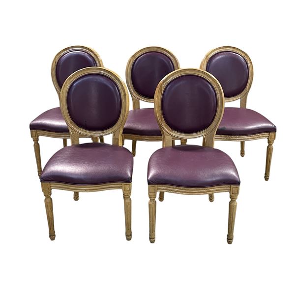 Set of 5 purple leather chairs