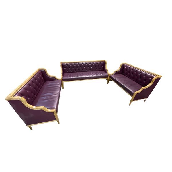 Set of 3 purple upholstered leather sofa set - long two arm sofa (approx 75in x 24in x 36in H) / med