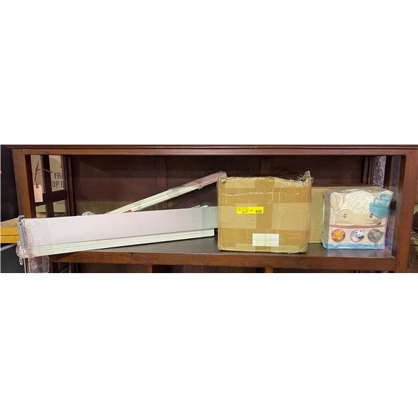 Blinds, Box of S Hooks, Noahs Art Book & Bath Time, & 2 Full Microfibre Sheet Sets