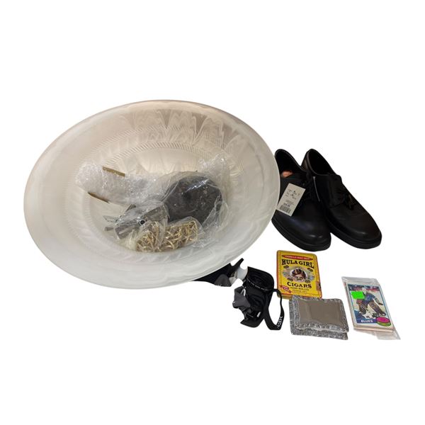 Group of Misc - Pair of New Formal Shoes Size 10, Glass Ceiling Light Fixture, External Phone Camera