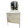 Image 1 : Vintage 4 Drawer White Painted Dresser w/Mirror (On Wheels - 3ftx19inx65.5in)