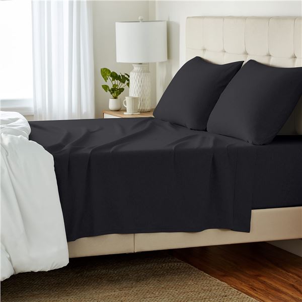 New in Box 4 Piece Amazonbasics Cotton Jersey Black Bed Sheet Set