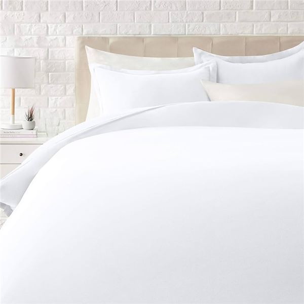 Box w/4 Pce New Amazonbasics Lightweight Microfibre King Size Bright White Duvet Cover Sets