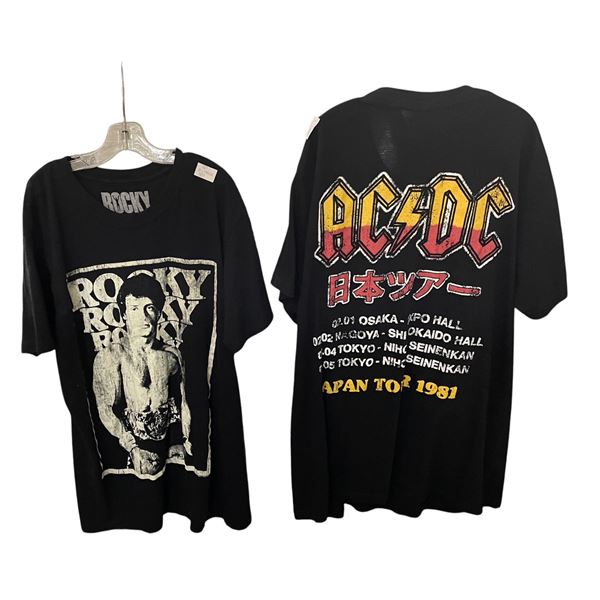 4 Pce Shirts - Rocky Size M, ACDC Size M, Shania Twain Tour Size M, Simpsons Size XS