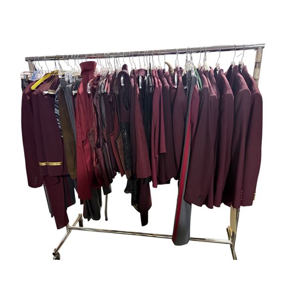 UPLOAD - Rack Full of Assorted HERO Wardrobe Outfits Includes - Butler Outfits, Shirt, T-Shirts